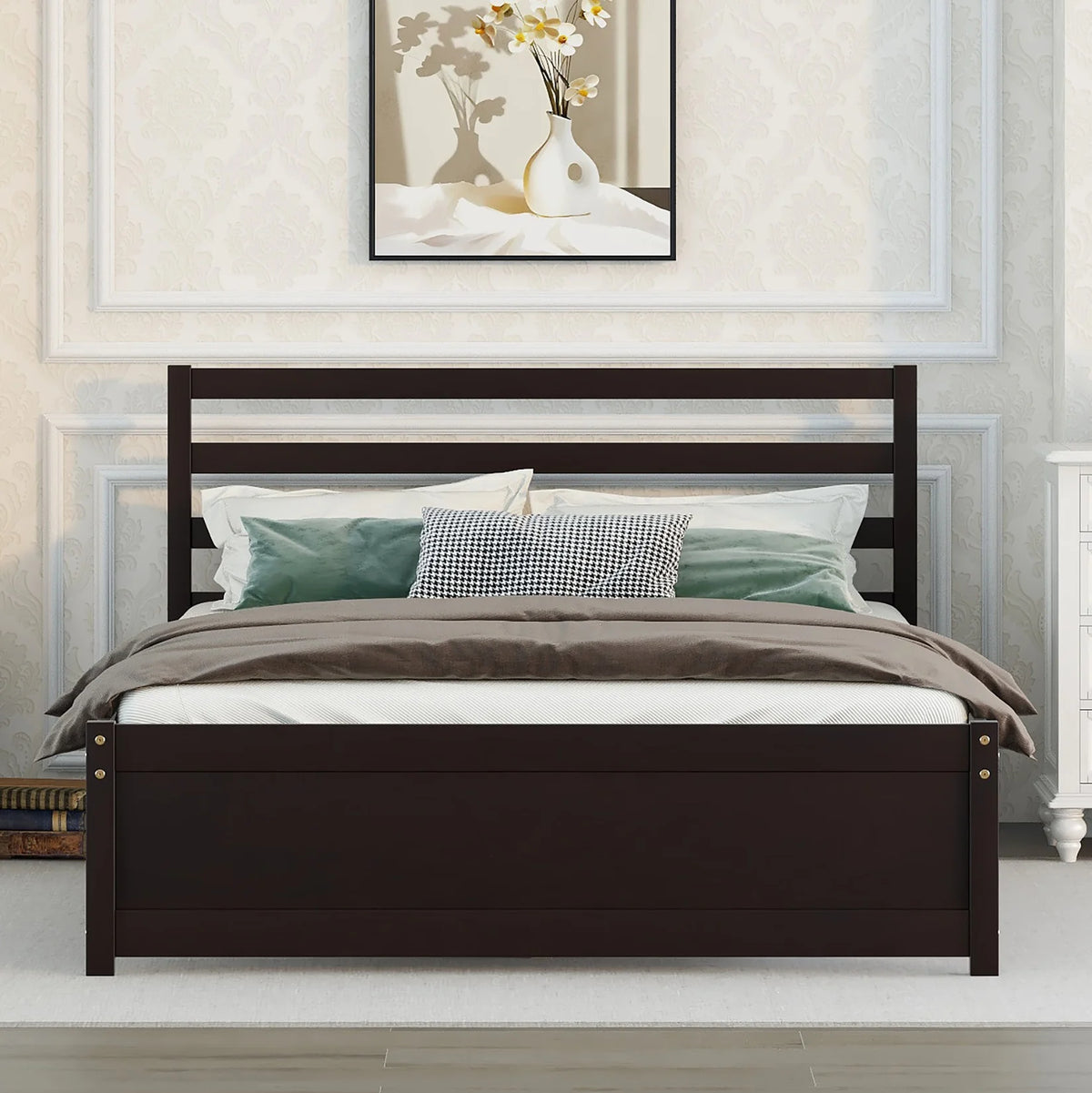Espresso Full Wood Platform Bed Frame with Headboard Z114216