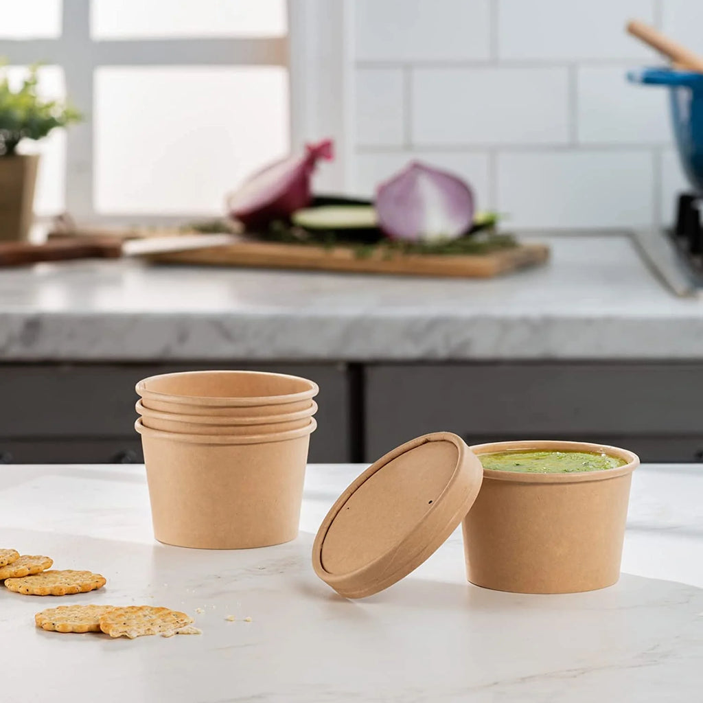 8 Oz Kraft Disposable Food Containers with Lids, 50-Pack M757