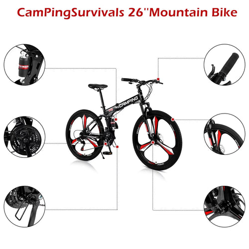 26 inch 21 Speeds Folding Mountain Bike High Carbon Steel Red H53271