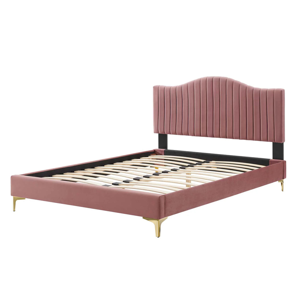 Pink Velvet Tufted Twin Size Platform Bed Frame Y7064