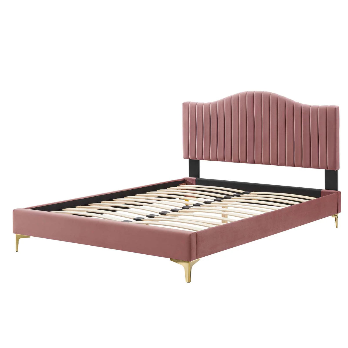Pink Velvet Tufted Twin Size Platform Bed Frame Y7064