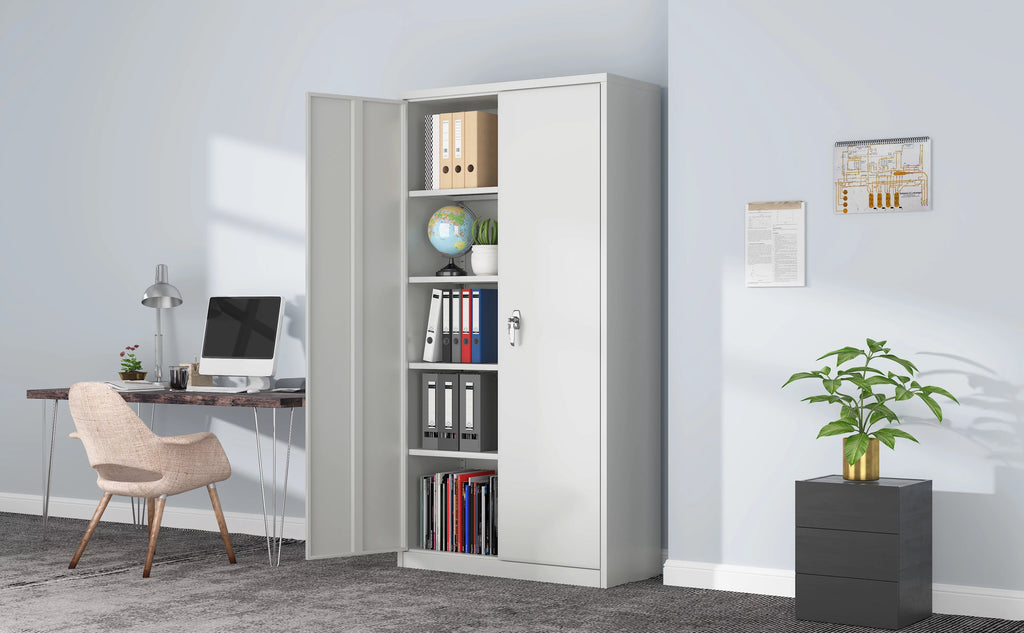 Metal Storage Cabinets with 4 Adjustable Shelves & 2 Locking Doors W15406