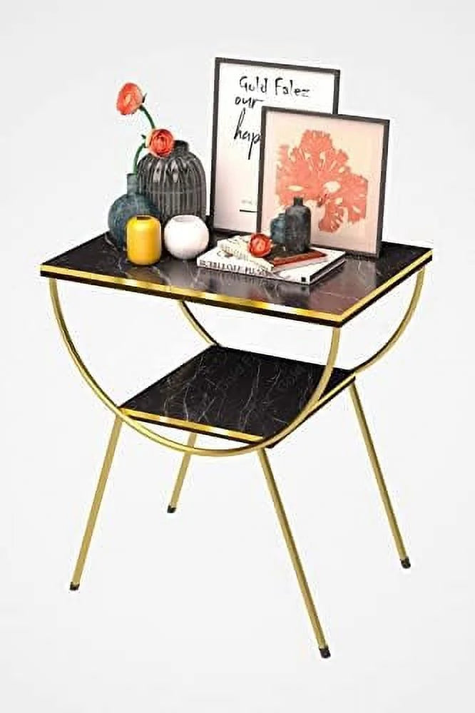 White Marble Nightstand with Gold Metal Legs K34154