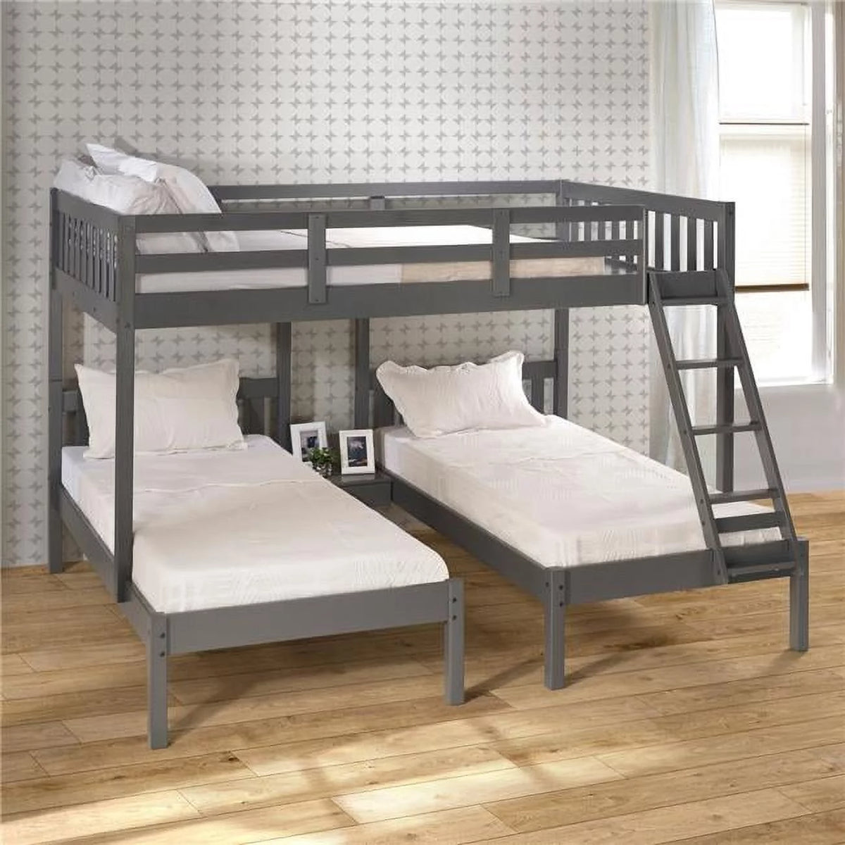 Full Over Double Twin Bunk Bed Dark Grey L6184
