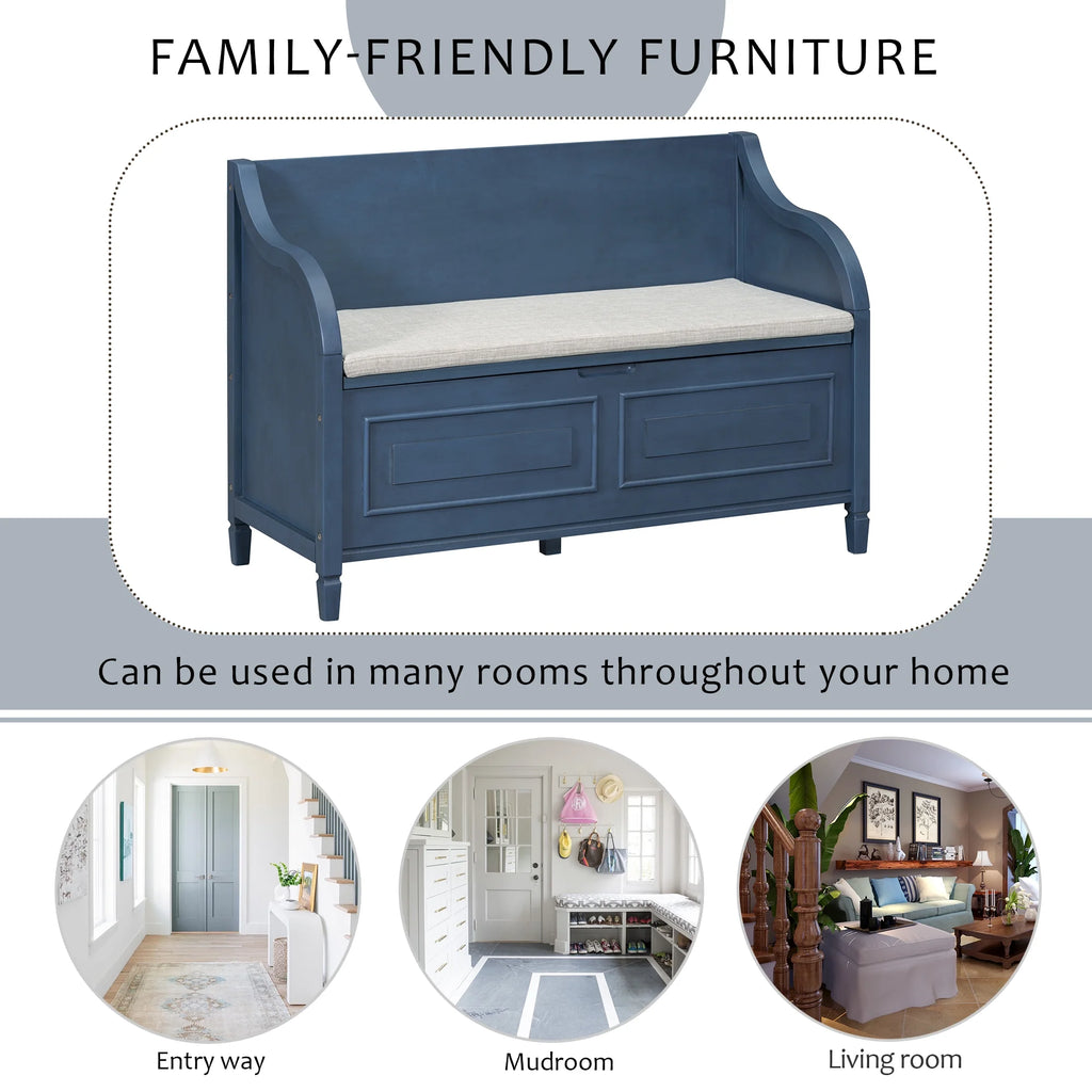 Blue Storage Bench with Hidden Storage K6357