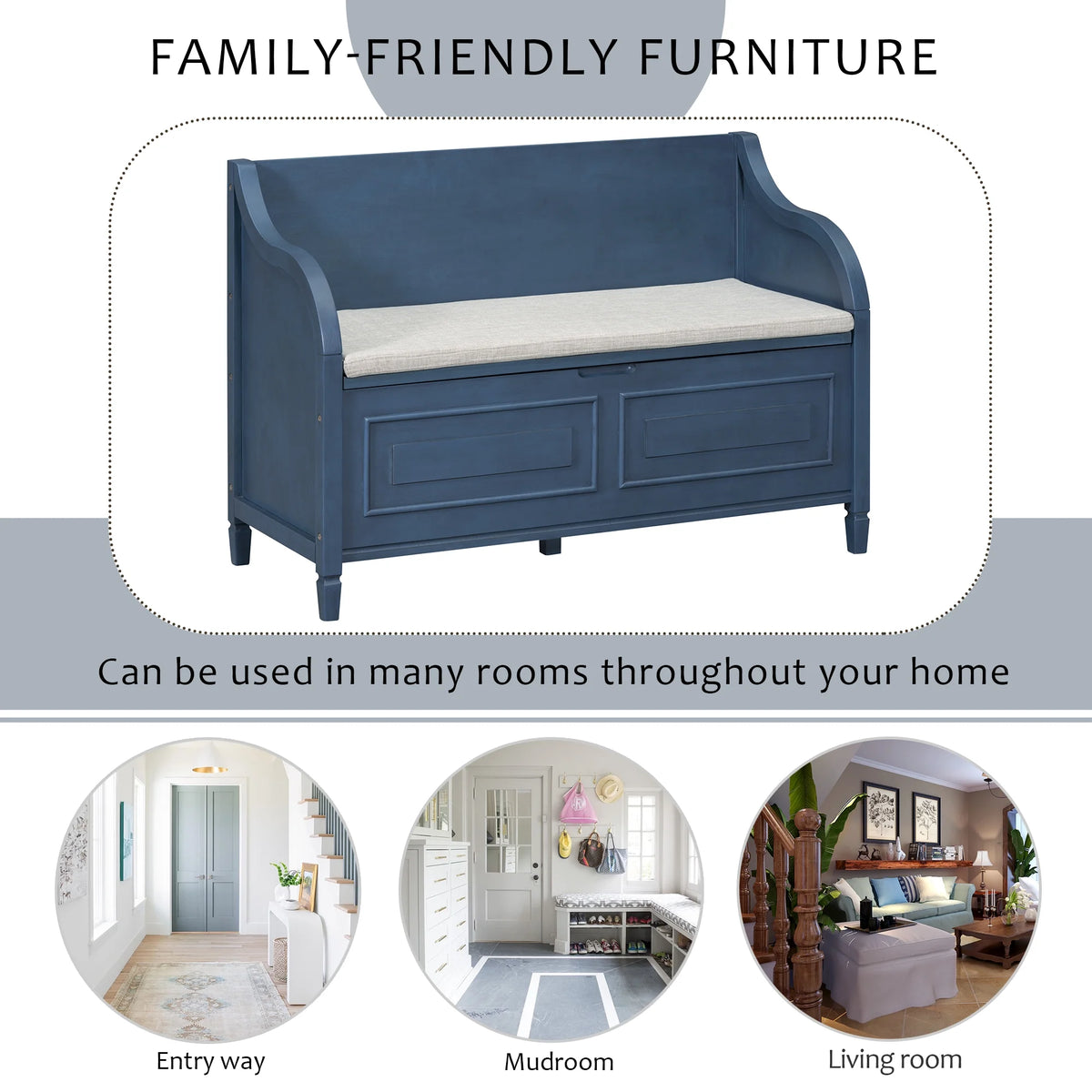 Blue Storage Bench with Hidden Storage K6357