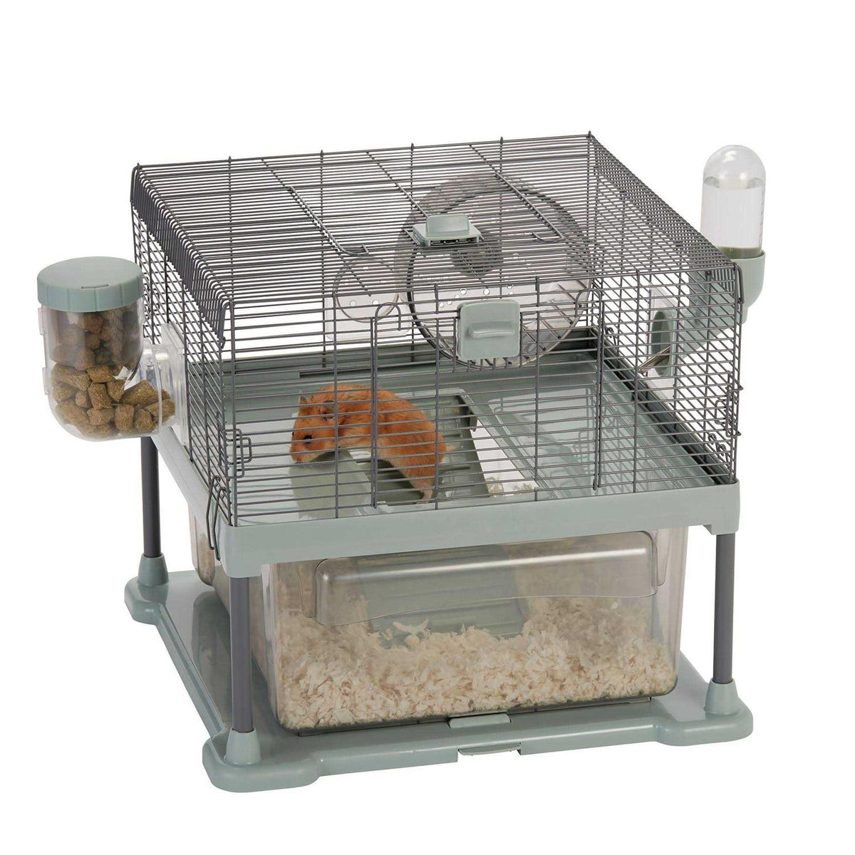 Small Pet Habitat with Cage Wheel Food Dispenser and Water Bottle A9874