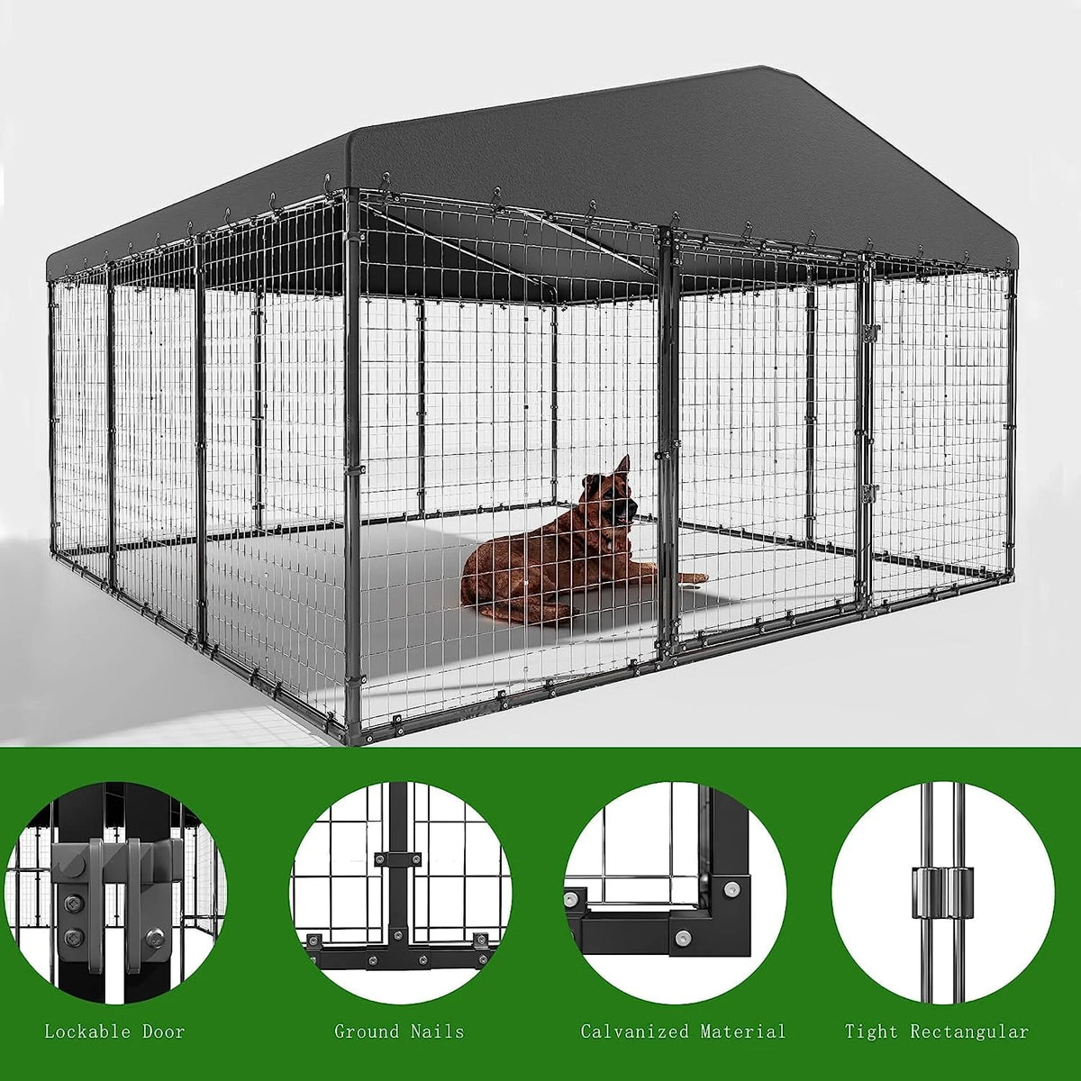 Large Heavy Duty Galvanized Steel Outdoor Dog Kennel L247