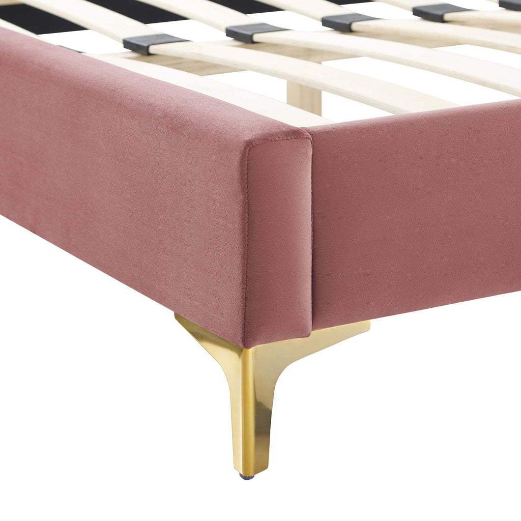 Pink Velvet Tufted Twin Size Platform Bed Frame Y7064
