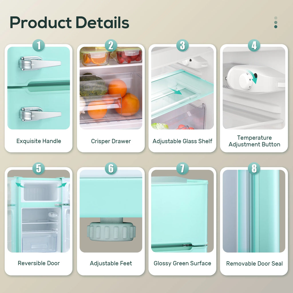 Mini Refrigerator 3.2Cu.Ft Compact Fridge 2-Double Doors with a Freezer V425756