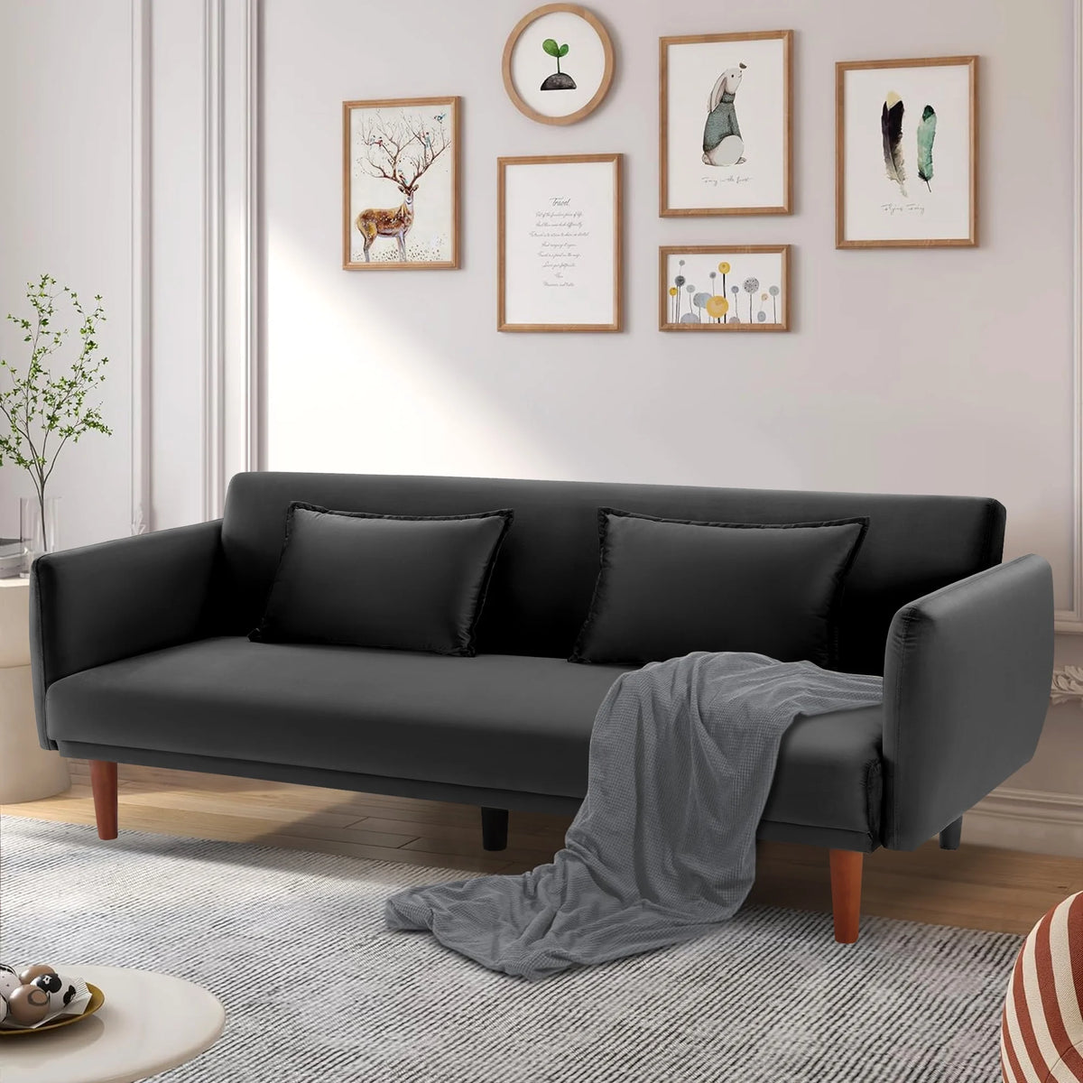 Black Velvet Convertible Sofa Bed F86200