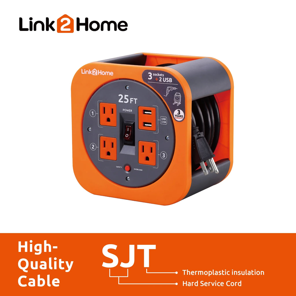 25 ft. Extension Cord 3 Power Outlets 2 USB Ports 16 AWG SJT Cable J248826