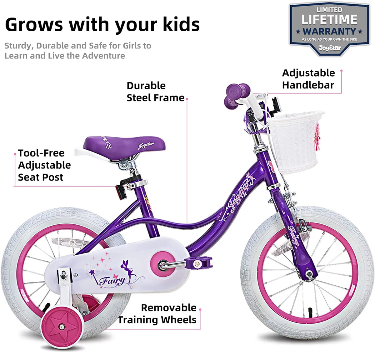 Pink 18 inch Kids Bike with Training Wheels F4615