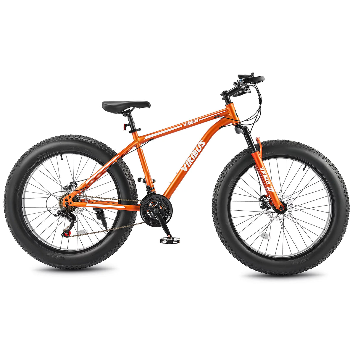 26 Fat Tire Mountain Bike with Front Suspension 21 Speeds Disc Brakes Orange E39712
