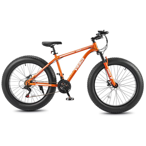 26 Fat Tire Mountain Bike with Front Suspension 21 Speeds Disc Brakes Orange E39712