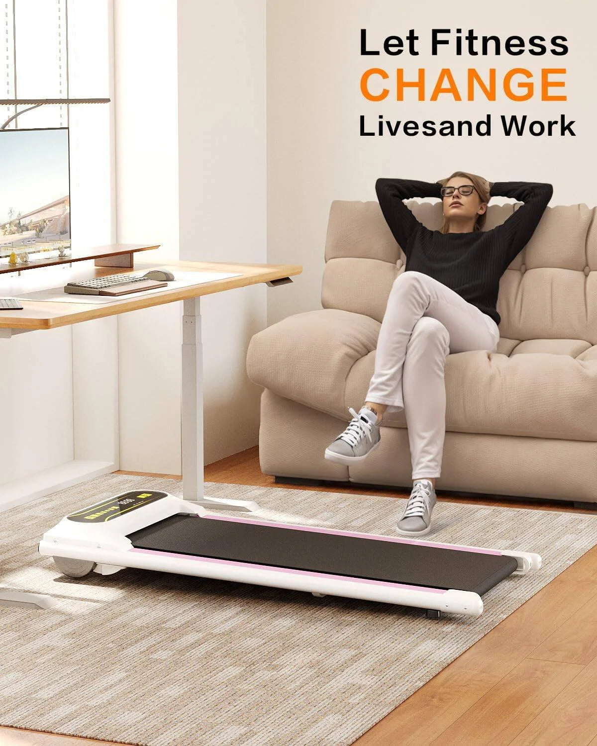Under Desk Treadmill with Remote Control 2 in 1 Portable Walking Pad S87050