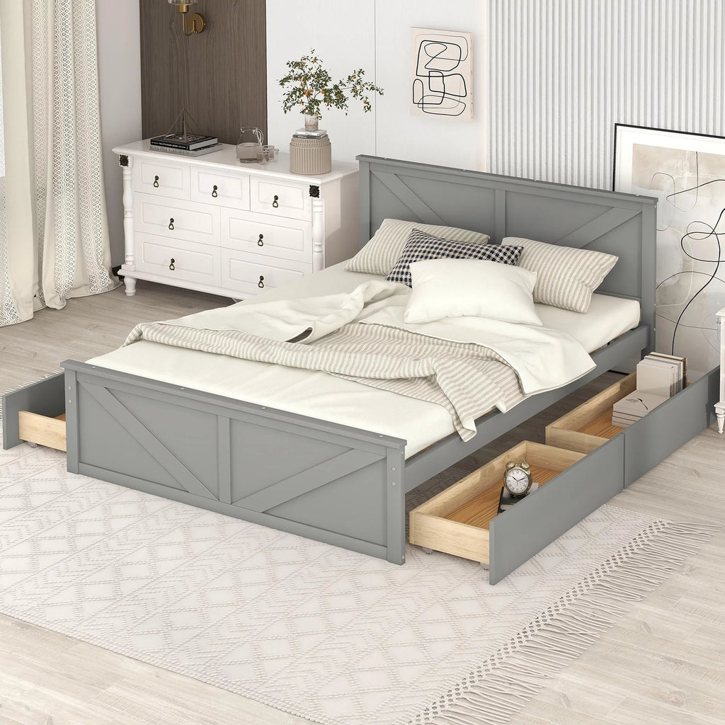 Wood Queen Bed Frame with 4 Storage Drawers Z616875