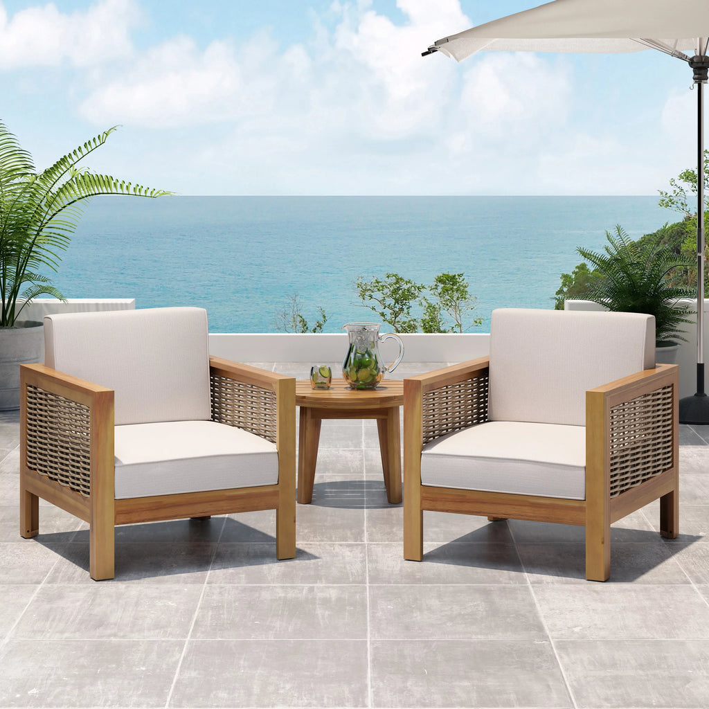 Acacia Wood Club Chair with Wicker Accents, Set of 2 U665