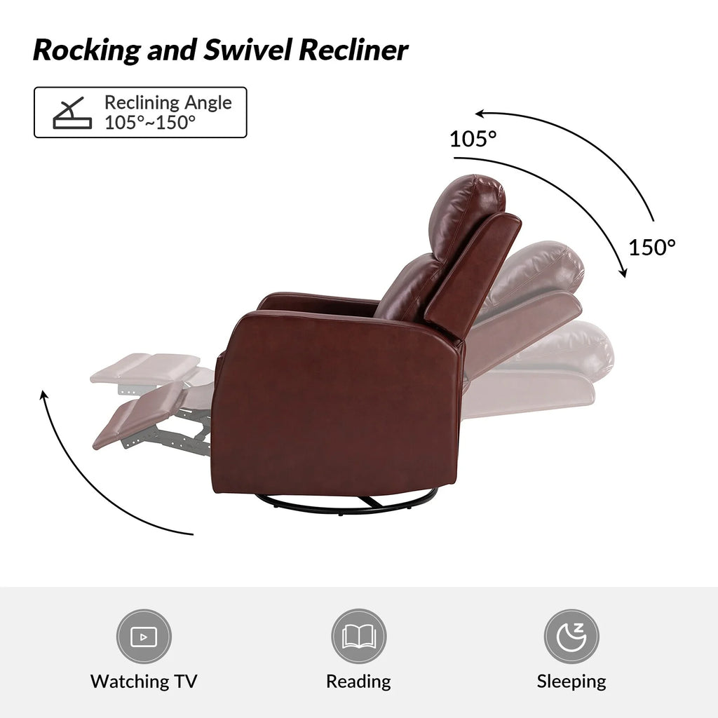 Red Faux Leather Manual Rocking Swivel Recliner D308216