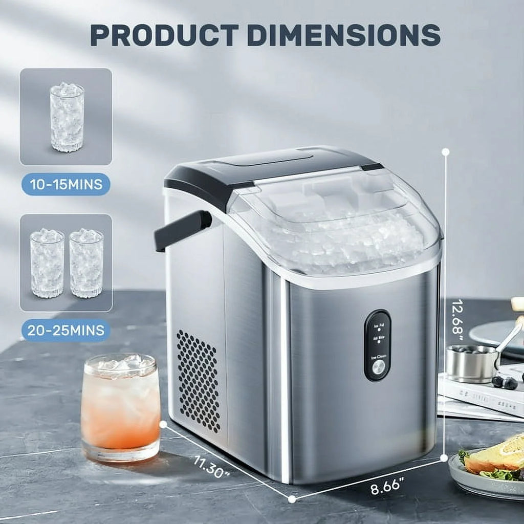 Nugget Ice Maker Countertop with Soft Chewable Pellet Ice, 33lbs/24H, Self-Cleaning, Stainless Steel J795