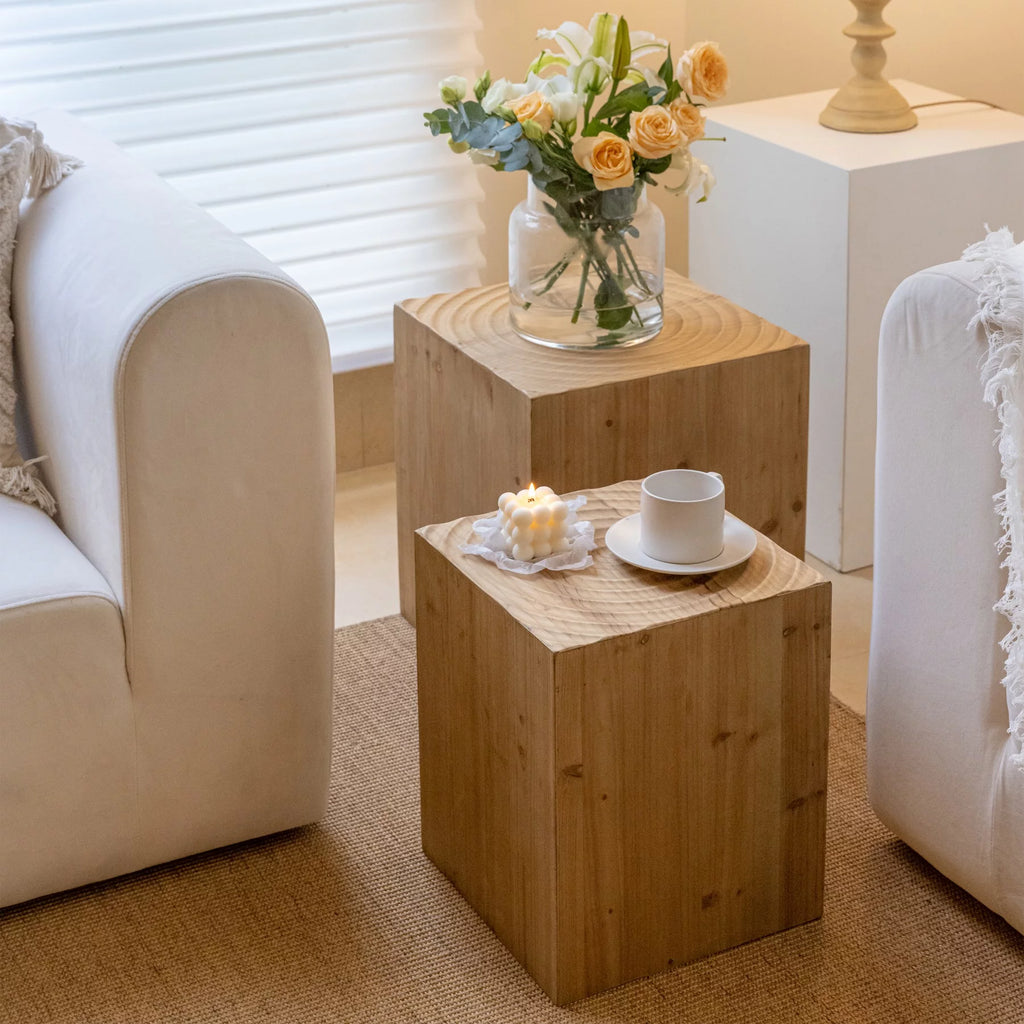 Set of 2 Natural Wood Tree Ring Pattern End Table M60591