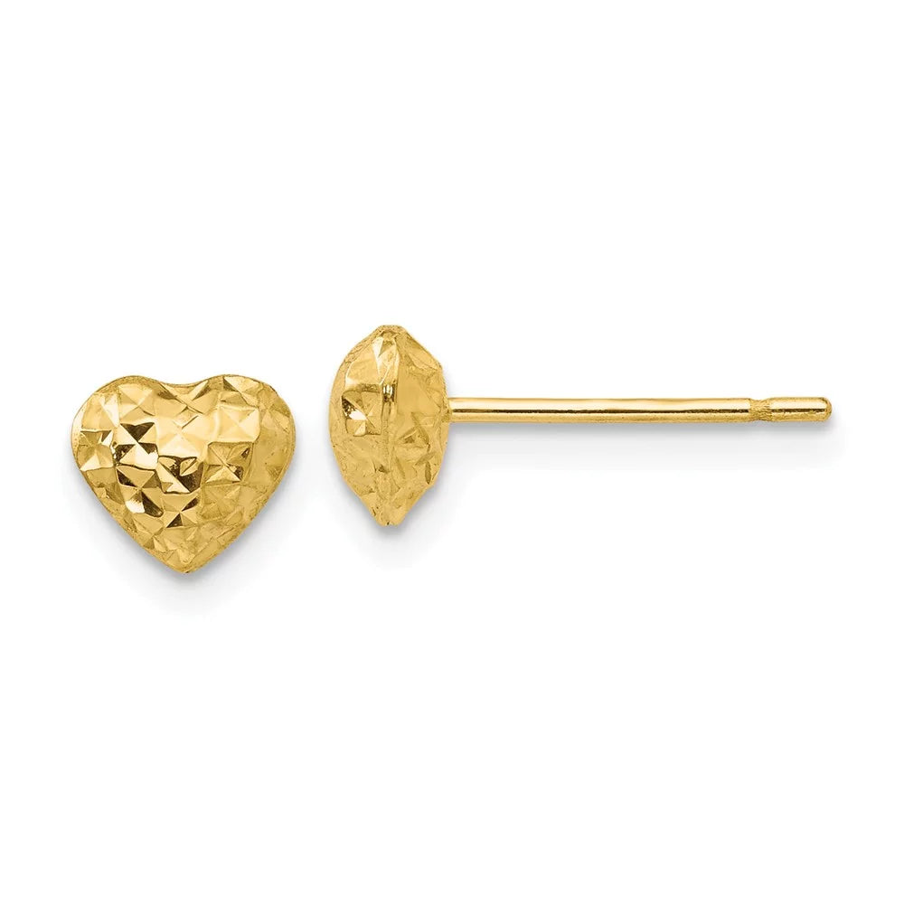 14 Karat Yellow Gold Diamond-cut Puffed Heart Post Earrings A1196
