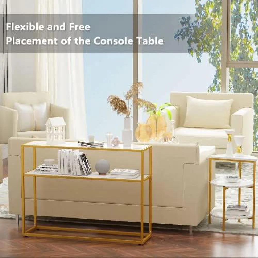 Faux Marble Coffee Table Set of 3 with Shelves Metal Frame R240296