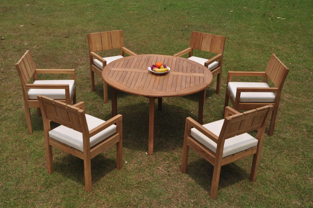 Grade-A Teak 7 Pc Dining Set with 52" Round Table and 6 Arm Chairs R574083