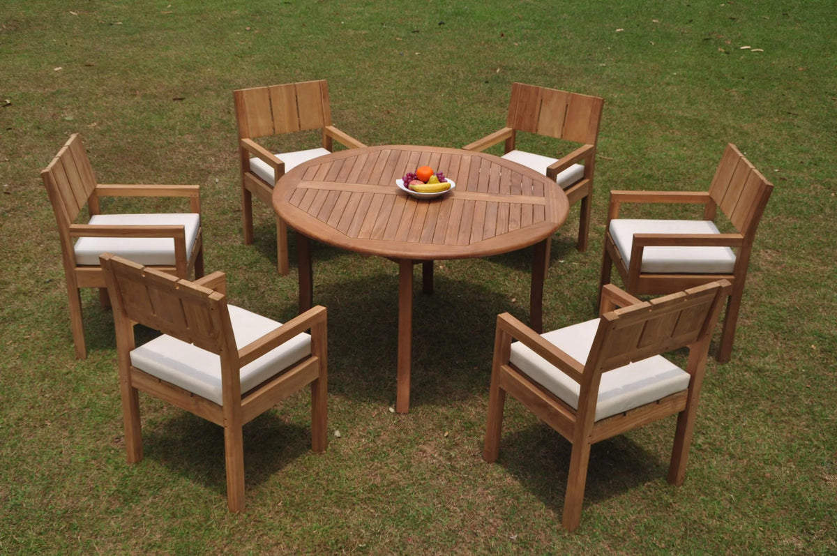 Grade-A Teak 7 Pc Dining Set with 52" Round Table and 6 Arm Chairs R574083