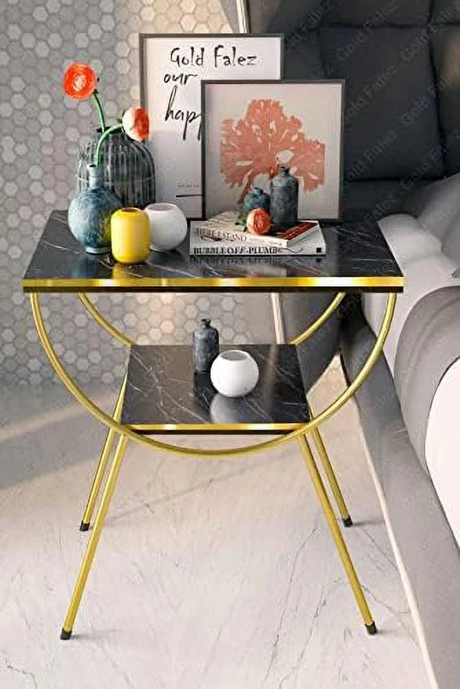 White Marble Nightstand with Gold Metal Legs K34154
