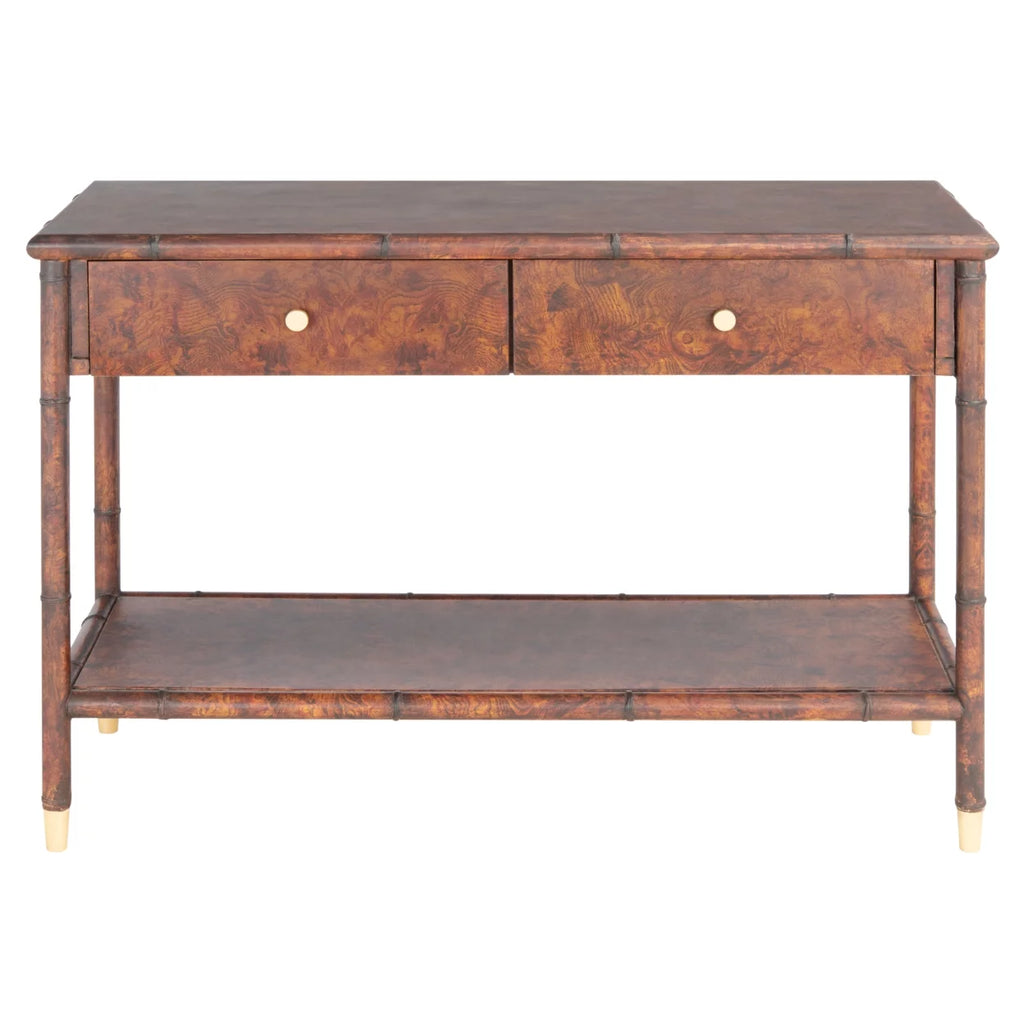 Dark Brown Gold Wood Console Table with Drawer U624550
