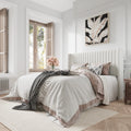 Queen Size Off-White Velvet Upholstered Bed Frame F45325