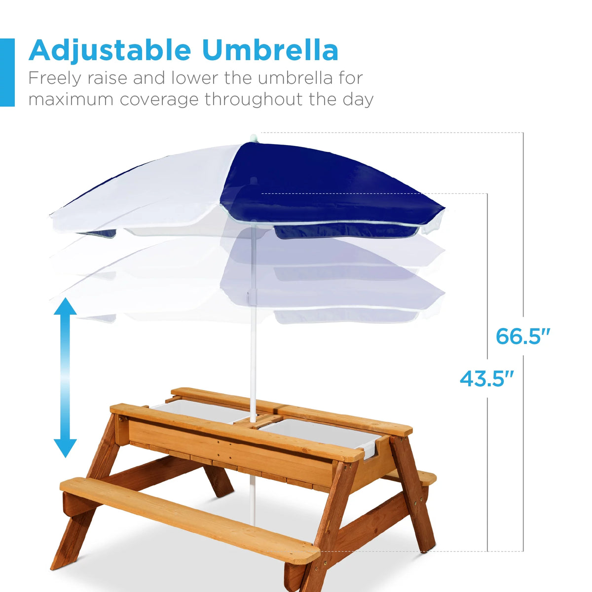 Kids 3-in-1 Wood Sand & Water Picnic Table with Umbrella C71839
