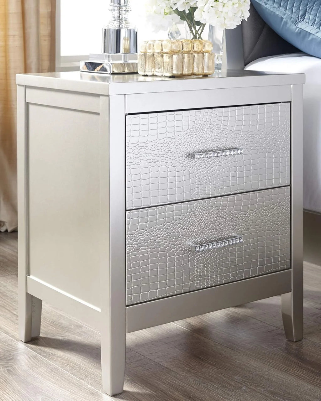 2 Drawer Nightstand with Faux Shagreen Drawer Fronts Q106