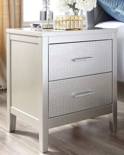2 Drawer Nightstand with Faux Shagreen Drawer Fronts Q106