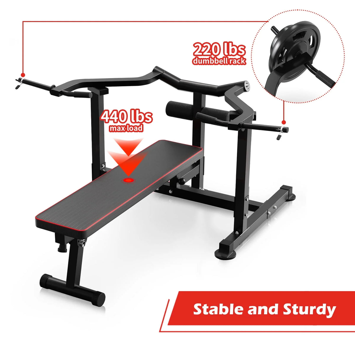 Adjustable Flat Incline Bench Press with Dumbbell Rack M446989