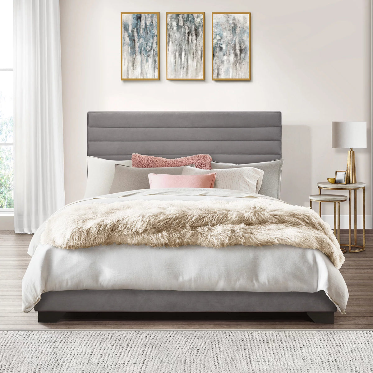 Charcoal Upholstered Queen Platform Bed I143