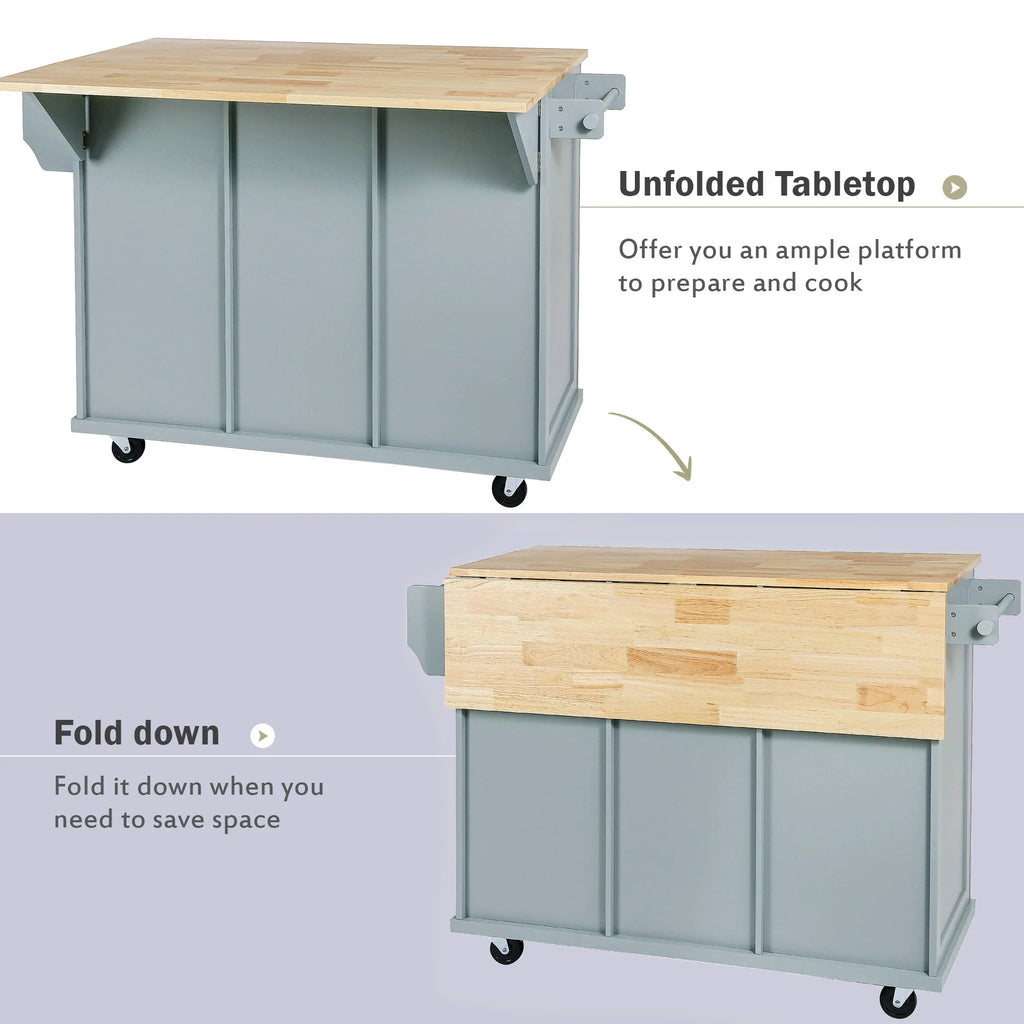 Blue Kitchen Island Cart with Drop-Leaf Countertop and 3 Drawers D5943