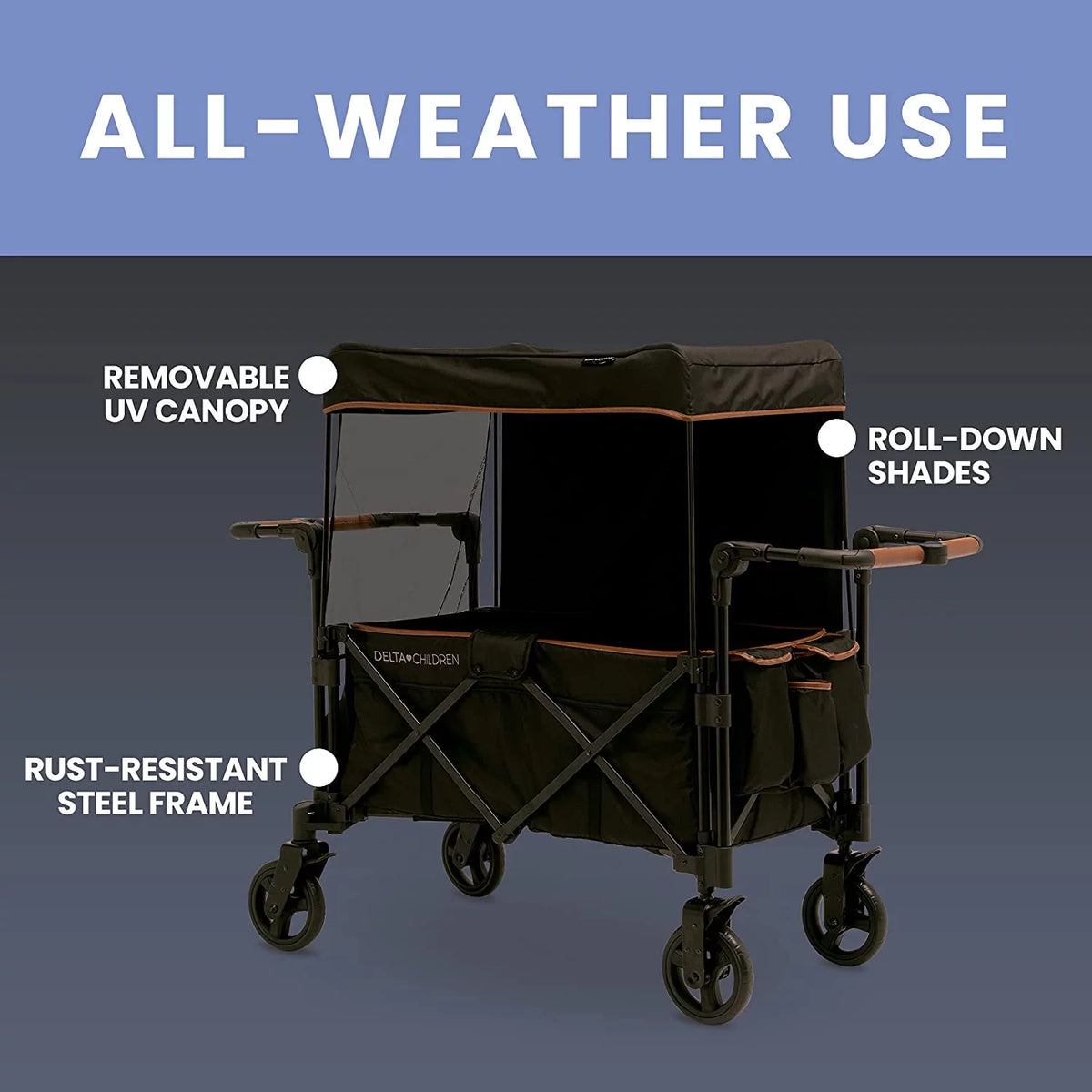 Black 2 Kids Stroller Wagon with Canopy B6329