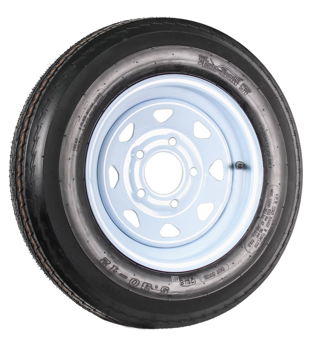Two Trailer Tires On Rims 5.30-12 5 Hole White Spoke X995