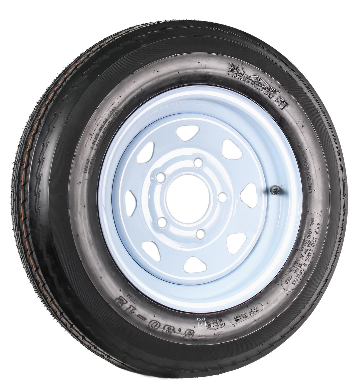 Two Trailer Tires On Rims 5.30-12 5 Hole White Spoke X995
