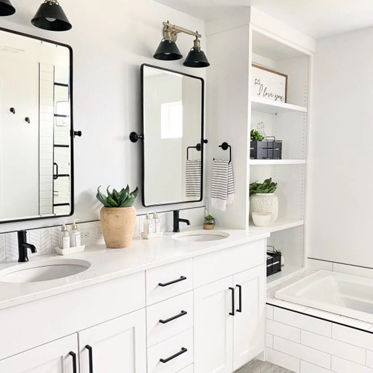 Black Metal Framed Tilting Beveled Rectangle Bathroom Mirror 23x35" V95289