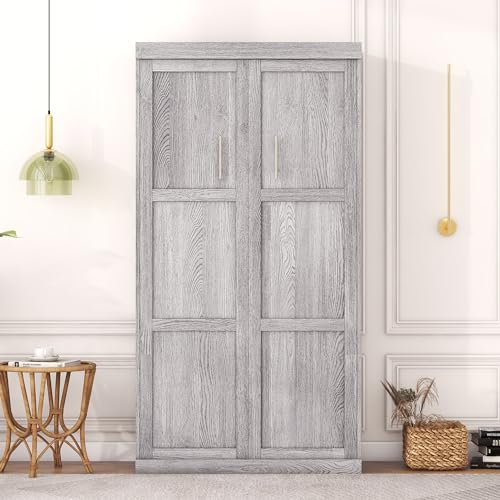 Full Size Murphy Bed with Storage Shelves and Drawers, Gray S70981