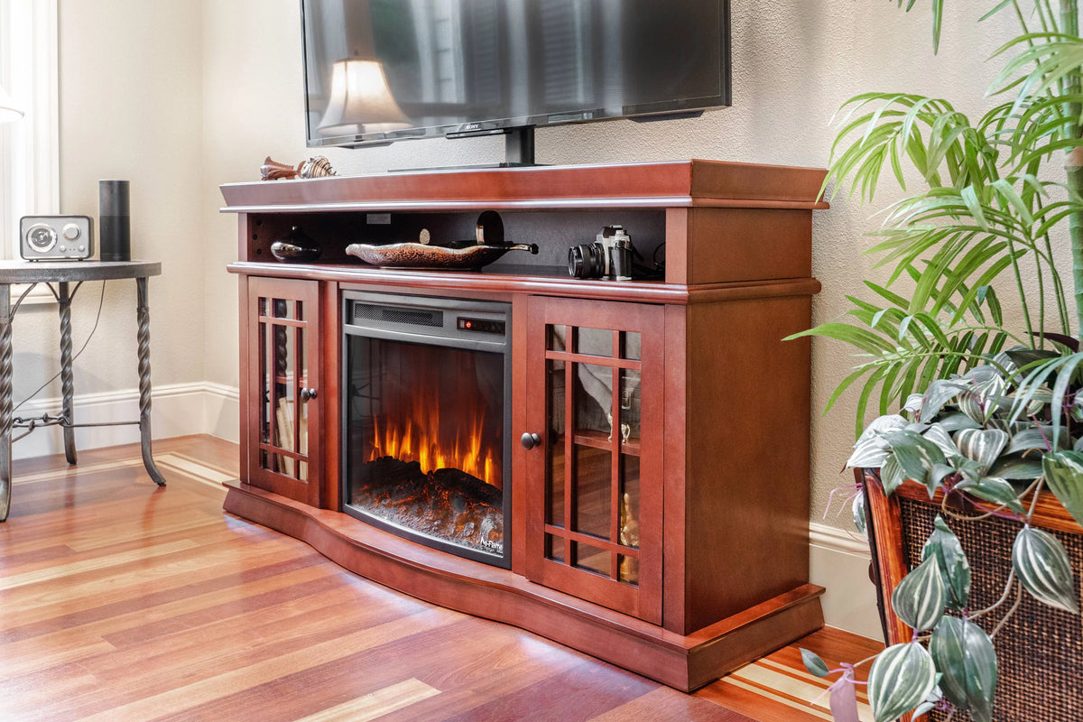 60" x 33" Warm Cherry Finish Fireplace TV Stand C664582