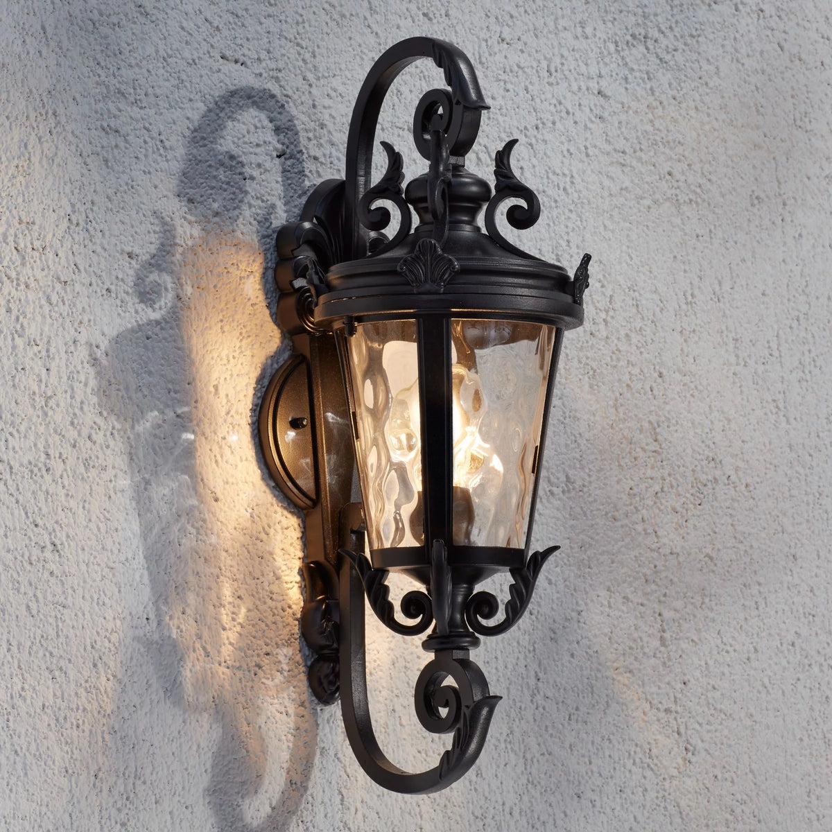 Black 19" Clear Hammered Glass Outdoor Wall Light Fixture T797