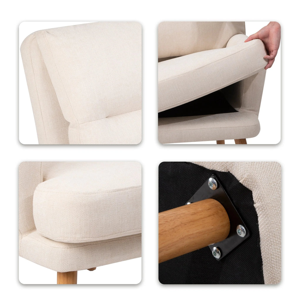 Beige Fabric Accent Chair with Ottoman X8858