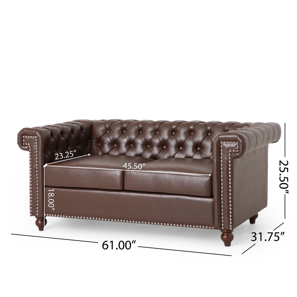 Dark Brown Faux Leather Loveseat E44769