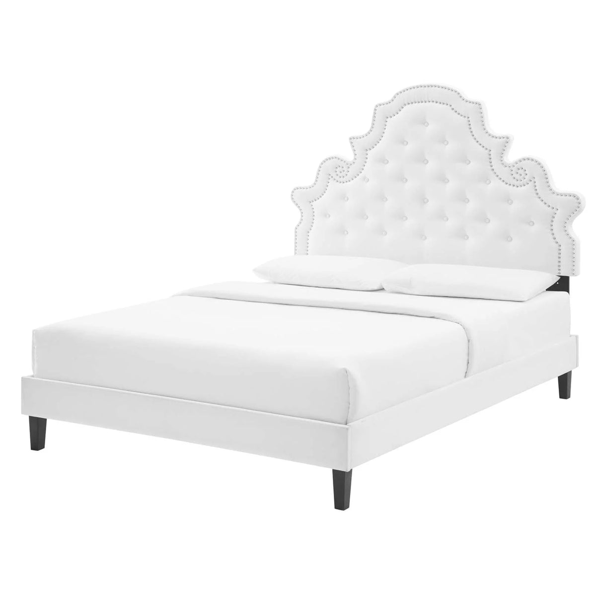 White Velvet King Size Tufted Platform Bed Frame U351