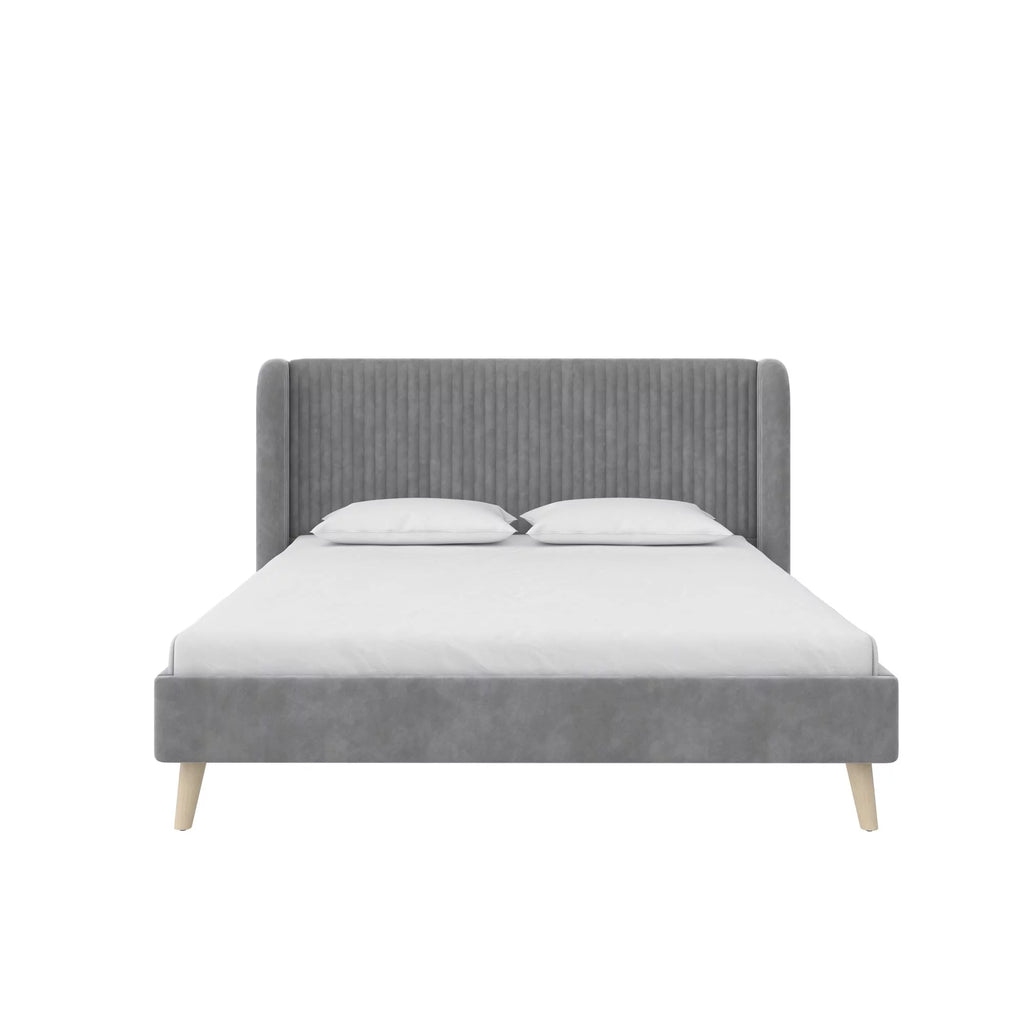 Queen Ivory Velvet Upholstered Wingback Bed P295