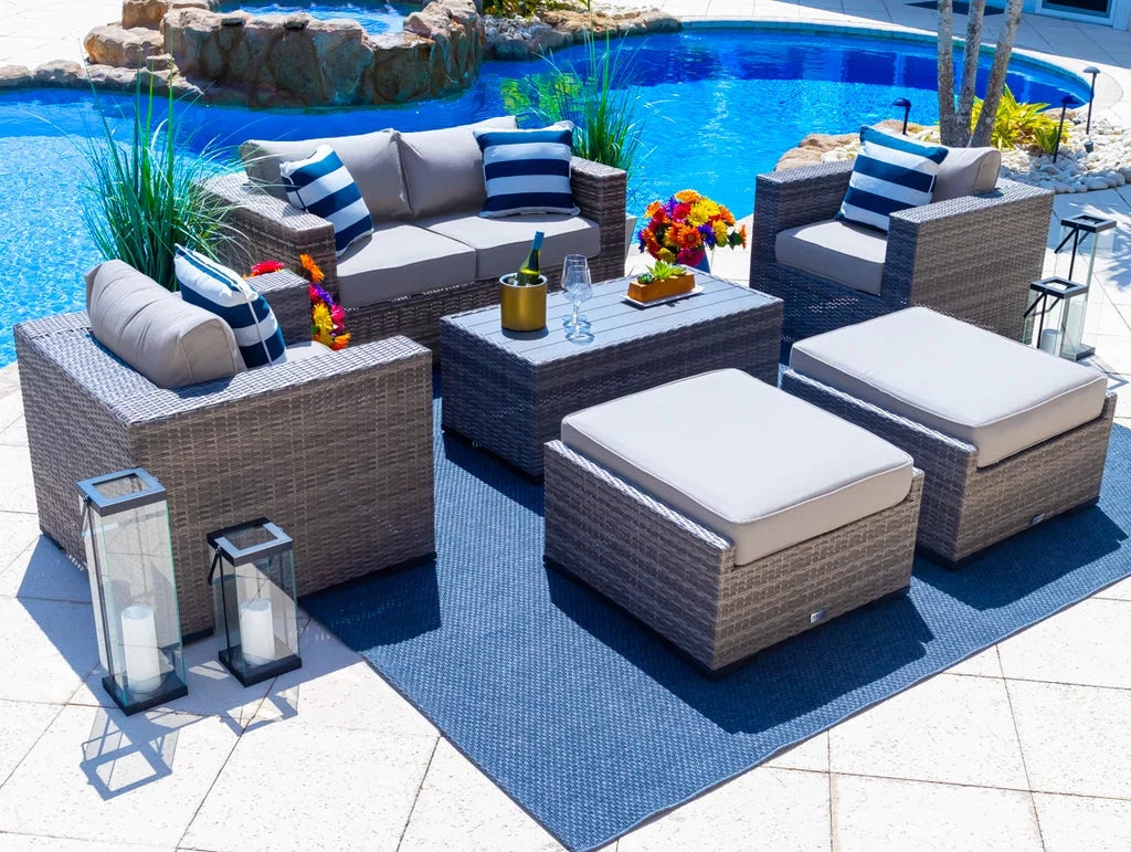 6-Piece Gray Wicker Patio Sofa Set with Coffee Table I3718